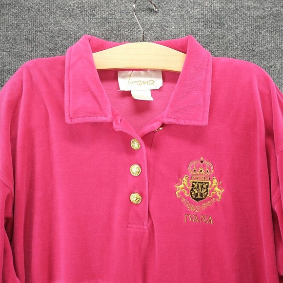 Ivana Womens Fleece Polo Shirt Pink Large Pullover Logo Embroidered Vintage - Picture 3 of 12
